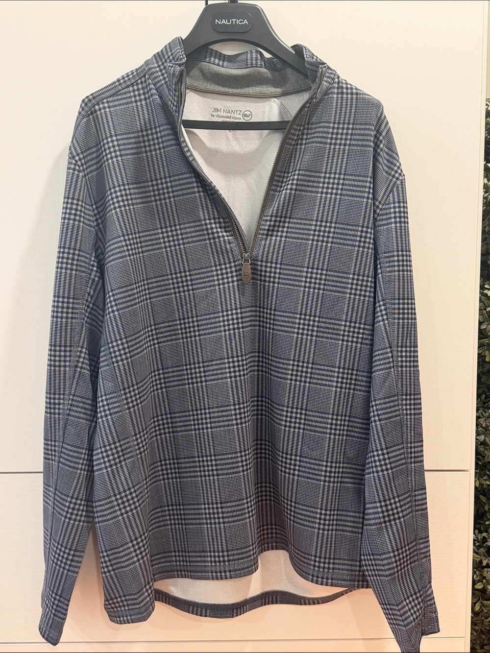 Vineyard Vines Blue Gray Plaid Quarter-Zip Pullover- Jim Nantz by Vinyard vines